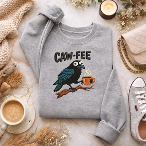 Embroidered Caw-fee Crow Sweatshirt, Funny Coffee Pun Shirt