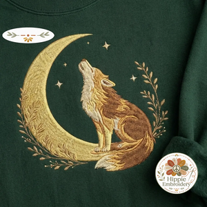 Embroidered Celestial Howling Wolf Sweatshirt, Woodland Crewneck