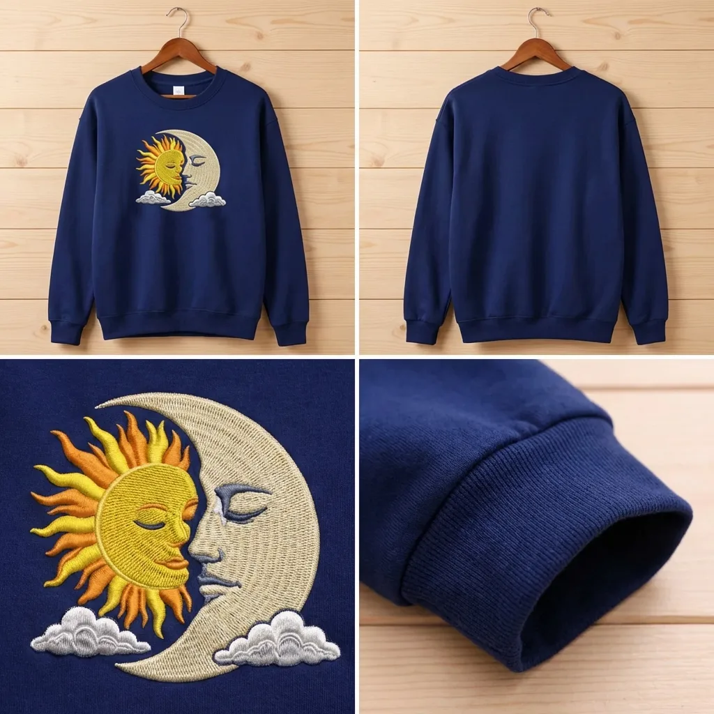 Embroidered Celestial Sun Moon Sweatshirt, Vintage Boho Top