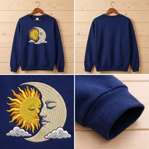 Embroidered Celestial Sun Moon Sweatshirt, Vintage Boho Top