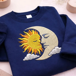 Embroidered Celestial Sun Moon Sweatshirt, Vintage Boho Top