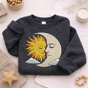 Embroidered Celestial Sun Moon Sweatshirt, Vintage Boho Top