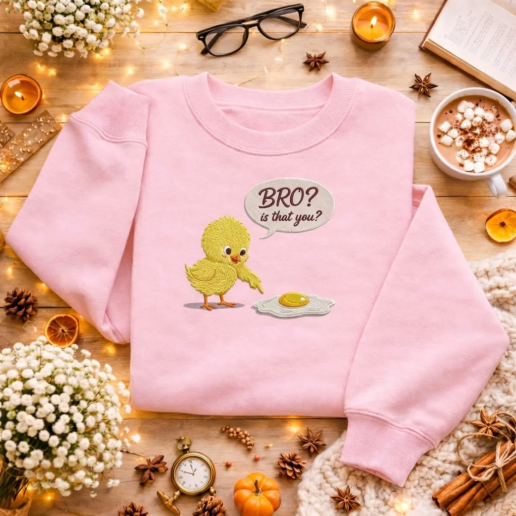 Embroidered Chicken Fried Egg Sweatshirt, Funny Foodie Top