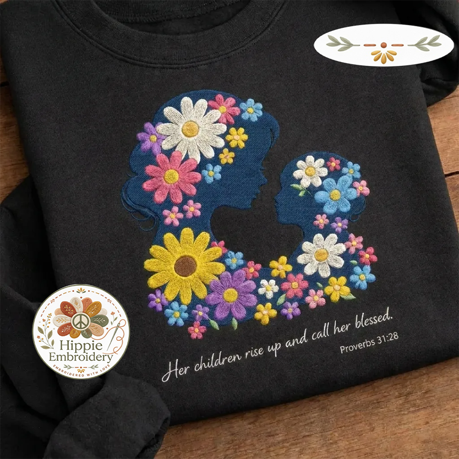 Embroidered Christian Mom Shirt, Bible Verse Floral Mama Crewneck