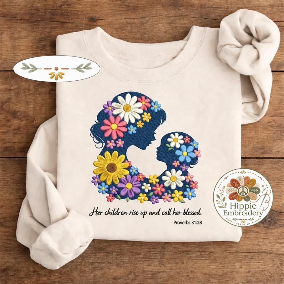 Embroidered Christian Mom Shirt, Bible Verse Floral Mama Crewneck