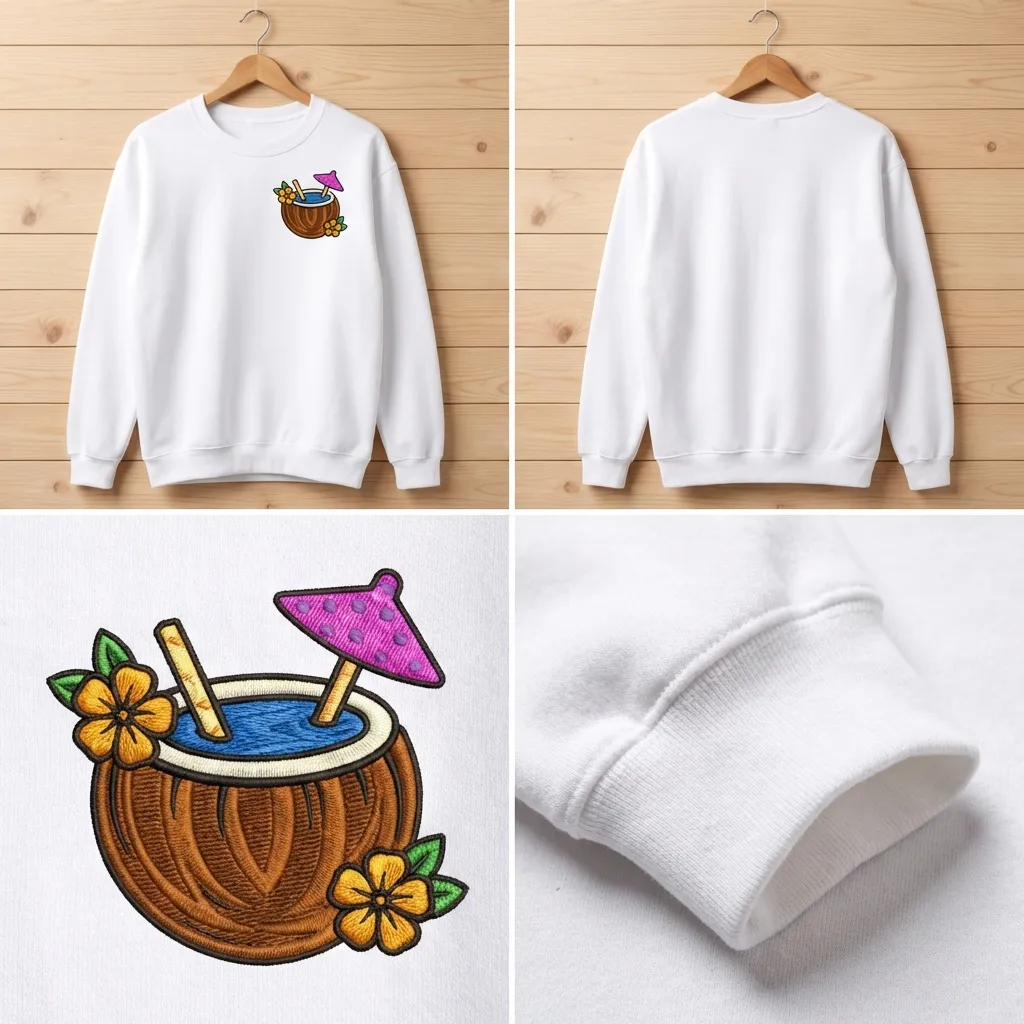 Embroidered Coconut Cocktail Sweatshirt, Summer Beach Vibe Top