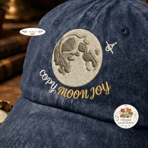 Embroidered Copy Moon Joy Hat, Moon Quote Washed Cap