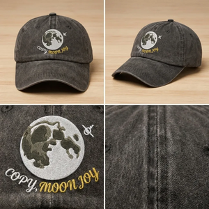 Embroidered Copy Moon Joy Hat, Moon Quote Washed Cap