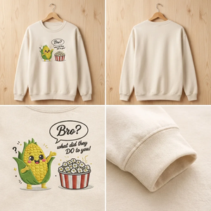 Embroidered Corn & Popcorn Sweatshirt, Funny Foodie Top