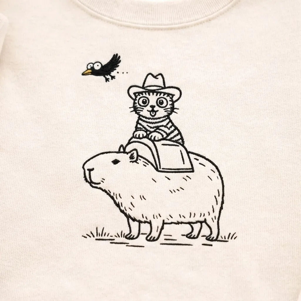 Embroidered Cowboy Cat Riding Capybara Sweatshirt, Western Shirt