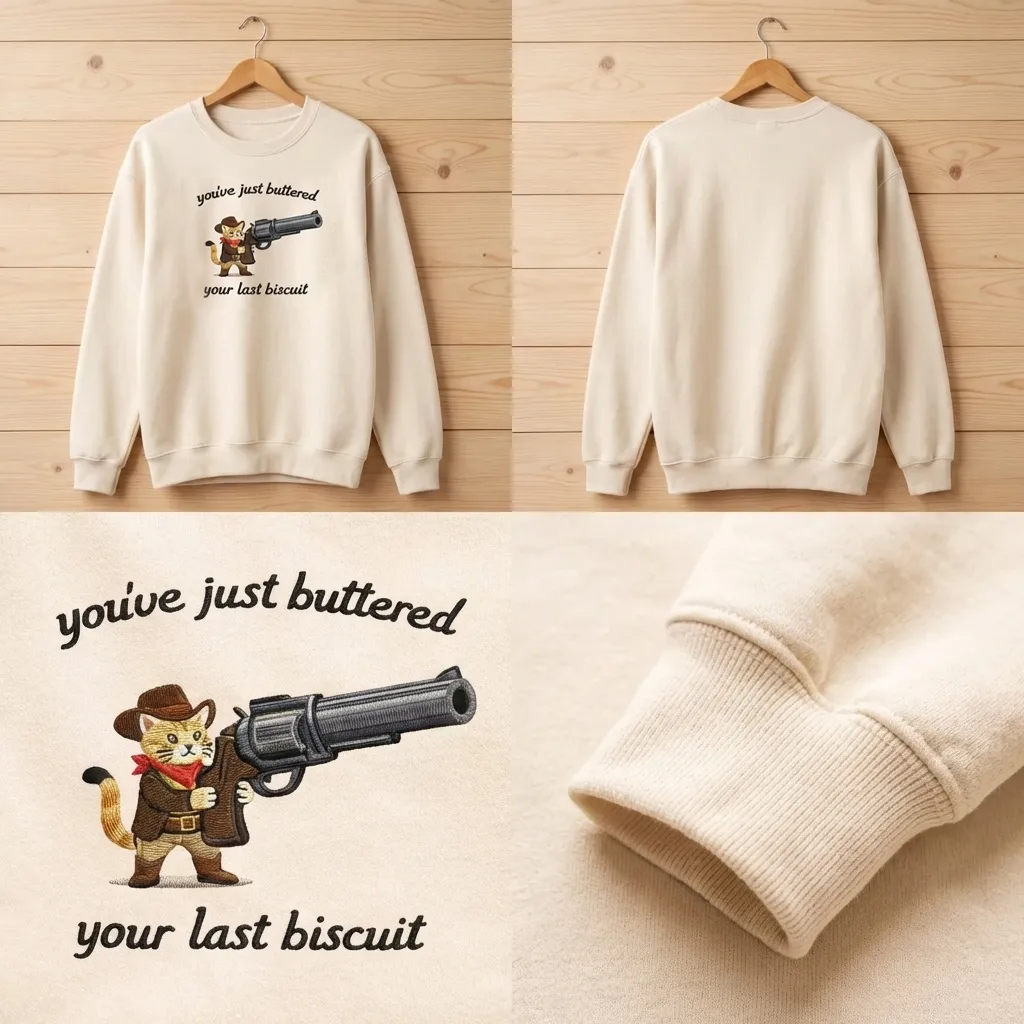 Embroidered Cowboy Cat Sweatshirt, Funny Meowdy Partner Shirt