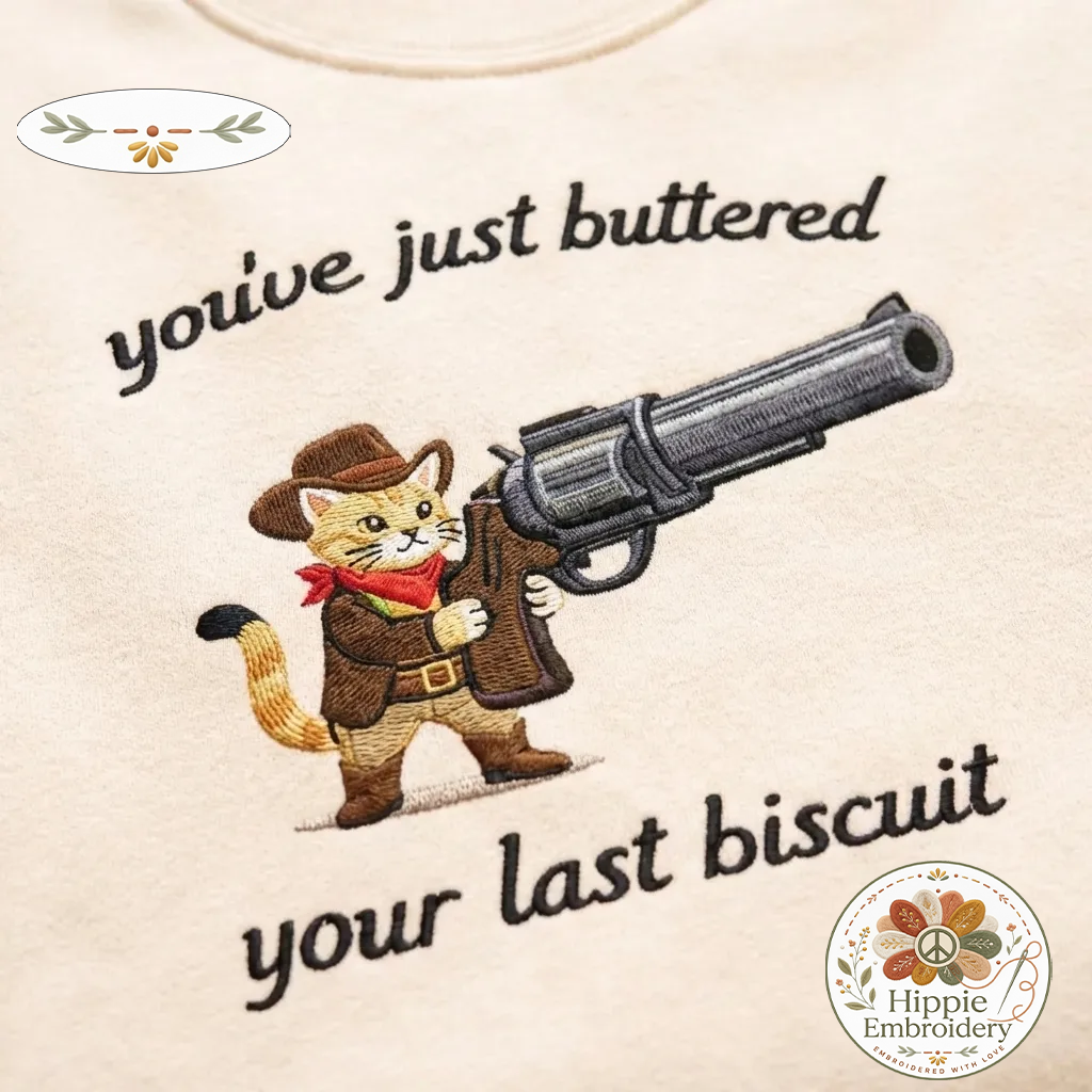 Embroidered Cowboy Cat Sweatshirt, Funny Meowdy Partner Shirt