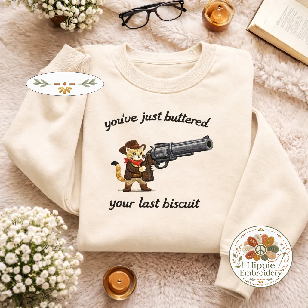 Embroidered Cowboy Cat Sweatshirt, Funny Meowdy Partner Shirt