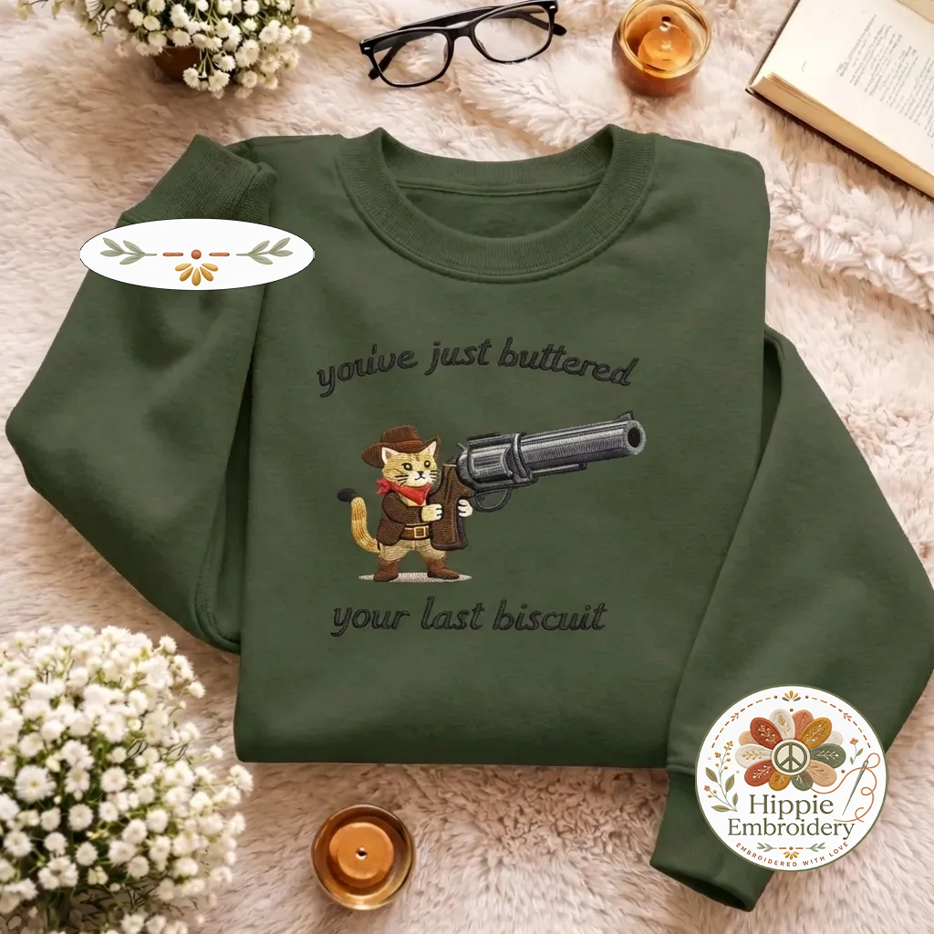 Embroidered Cowboy Cat Sweatshirt, Funny Meowdy Partner Shirt