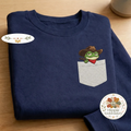 Embroidered Cowboy Frog Faux Pocket Sweatshirt, Western Crewneck