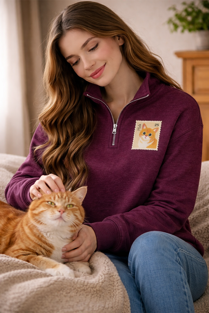 Embroidered Custom Pet Stamp Quarter Zip, Personalized Pet Shirt