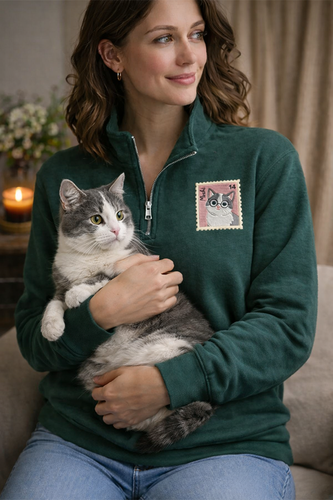 Embroidered Custom Pet Stamp Quarter Zip, Personalized Pet Shirt
