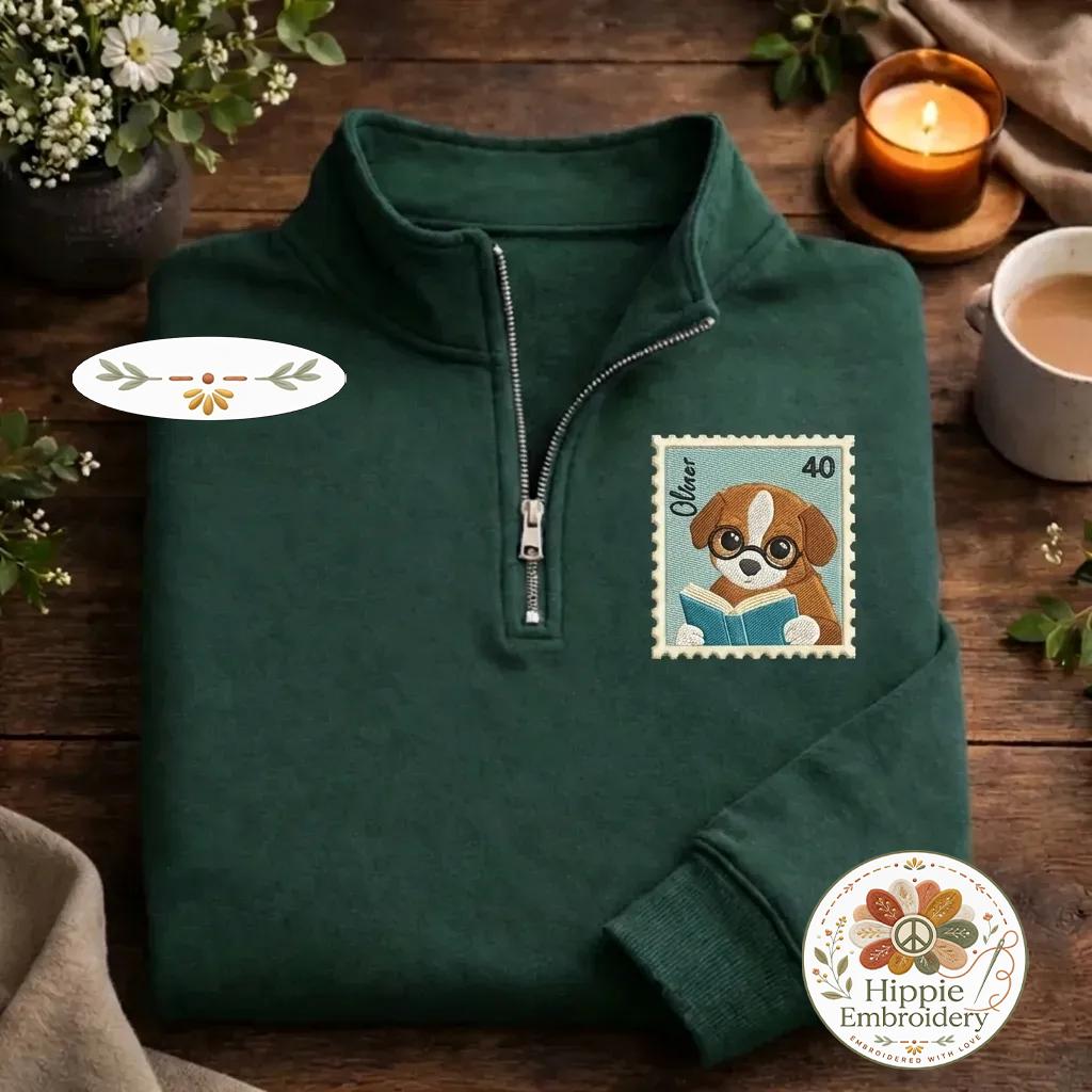Embroidered Custom Pet Stamp Quarter Zip, Personalized Pet Shirt