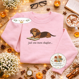 Embroidered Dachshund Reading Book Sweatshirt, Cute Dog Shirt