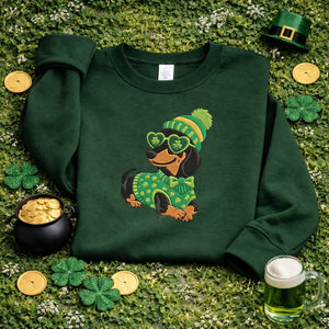 Embroidered Dachshund St Patricks Day Sweatshirt, Funny Dog Top