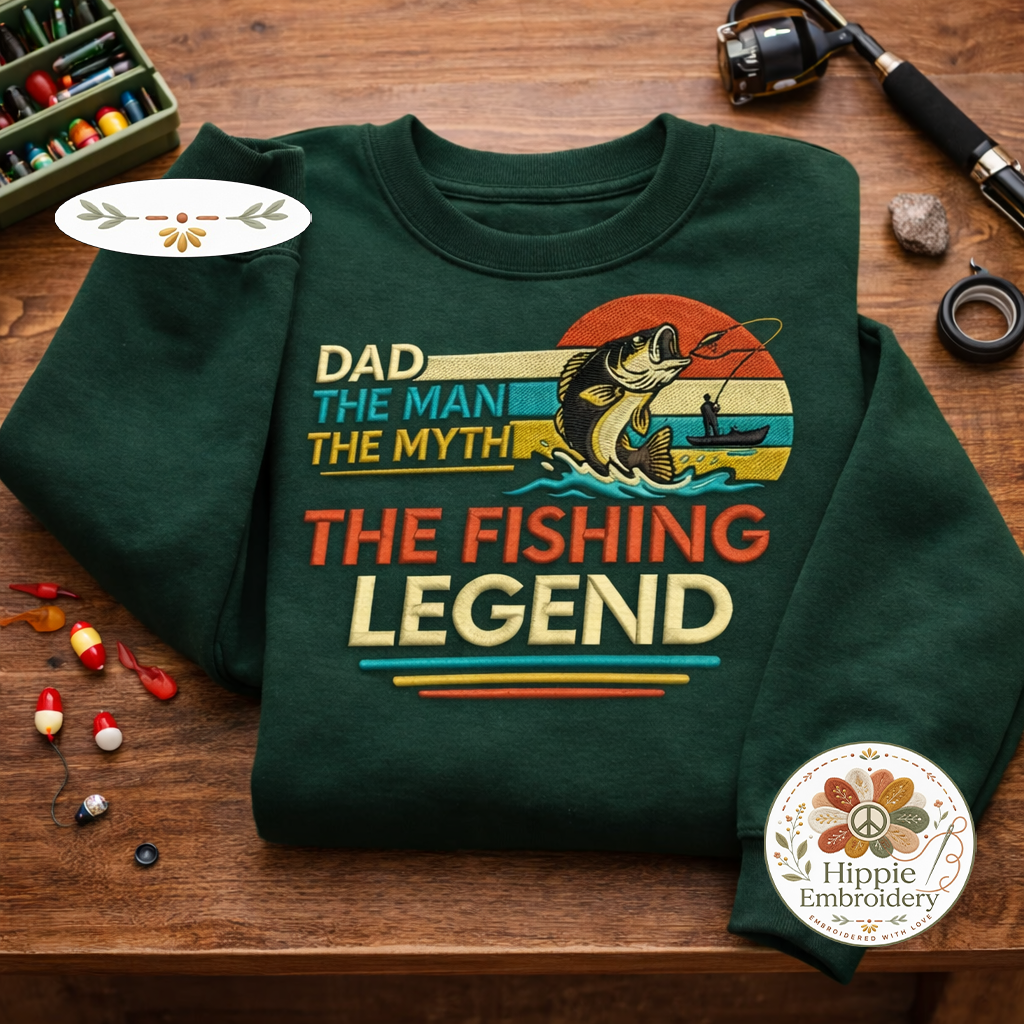 Embroidered Dad Fishing Legend Sweatshirt, Funny Dad Crewneck