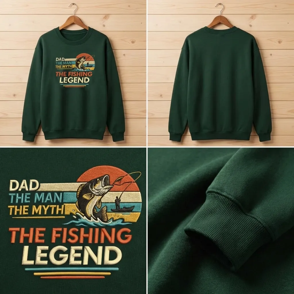 Embroidered Dad Fishing Legend Sweatshirt, Funny Dad Crewneck