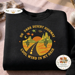 Embroidered Dark Desert Highway Sweatshirt, Cool Wind Crewneck