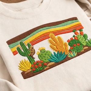Embroidered Desert Cactus Sweatshirt, Southwest Boho Crewneck