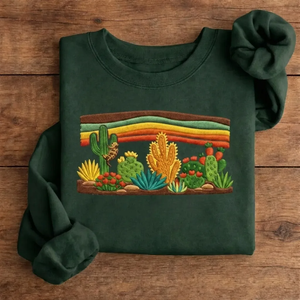 Embroidered Desert Cactus Sweatshirt, Southwest Boho Crewneck