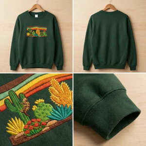 Embroidered Desert Cactus Sweatshirt, Southwest Boho Crewneck