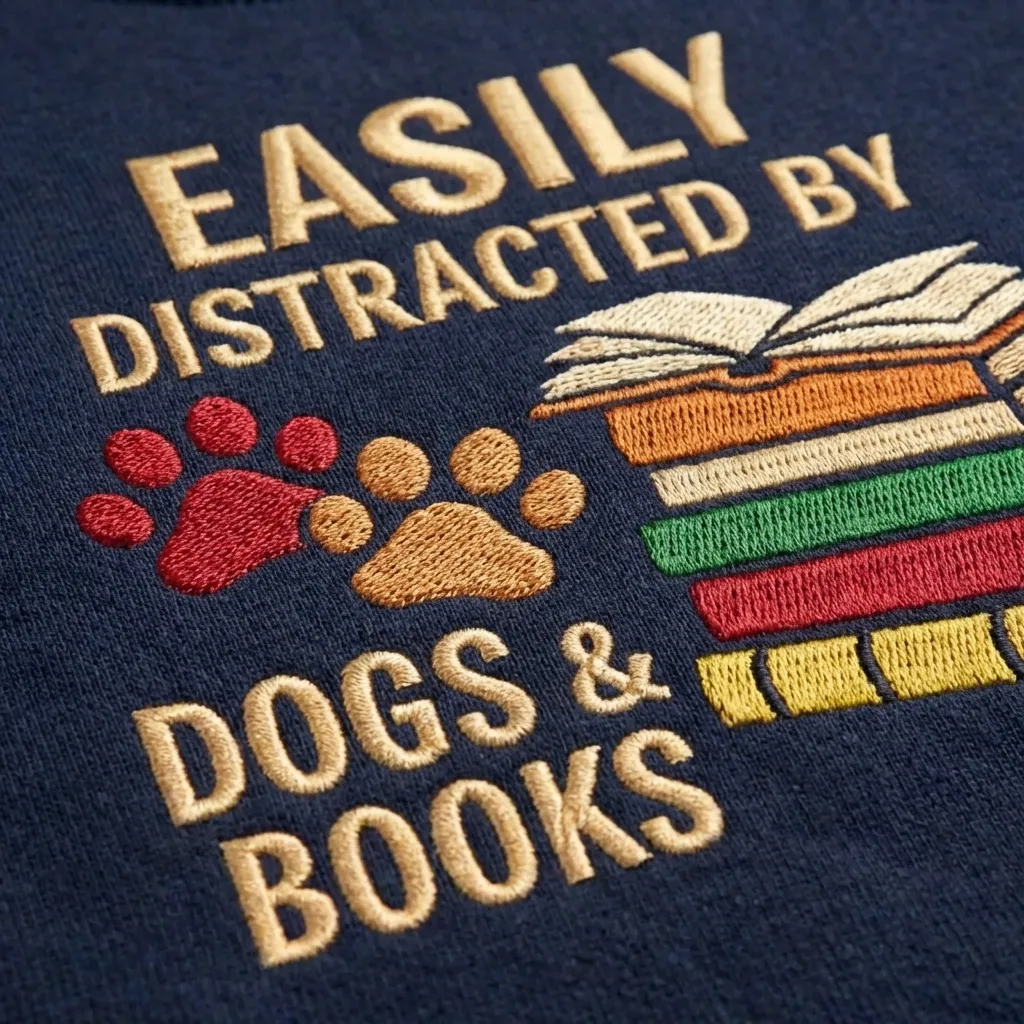 Embroidered Distracted By Dogs Books Sweatshirt, Cute Dog Shirt