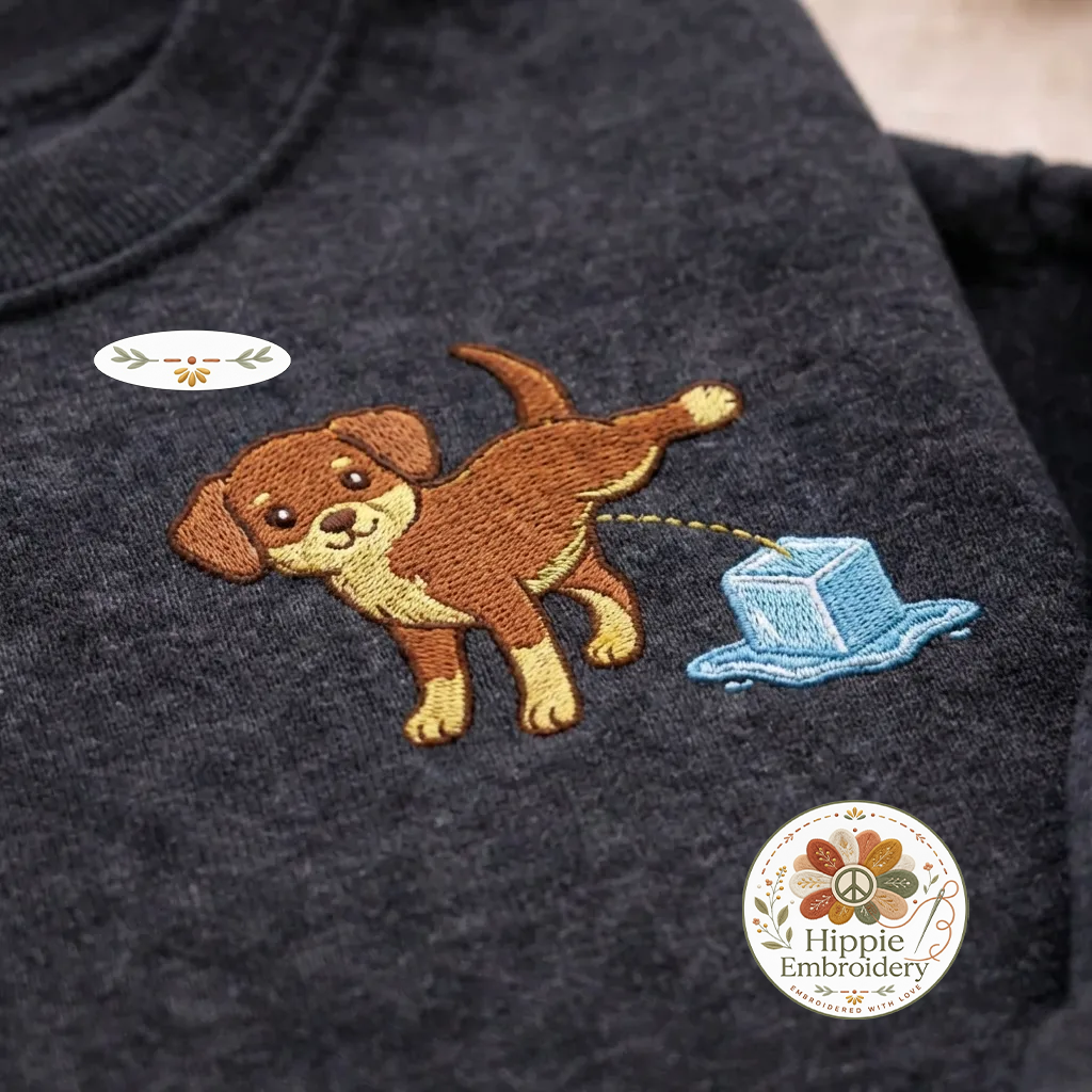 Embroidered Dog Peeing Ice Sweatshirt, Anti ICE Protest Top