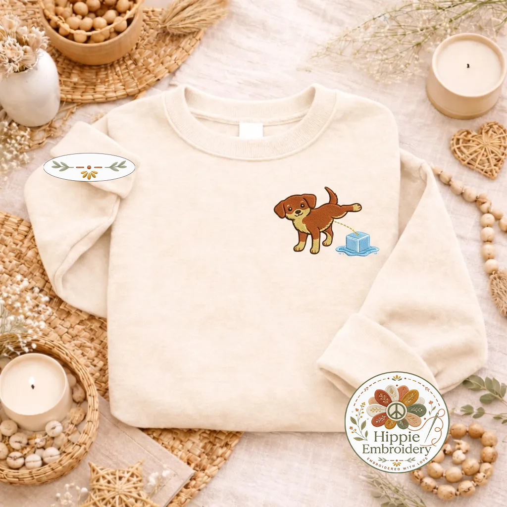 Embroidered Dog Peeing Ice Sweatshirt, Anti ICE Protest Top