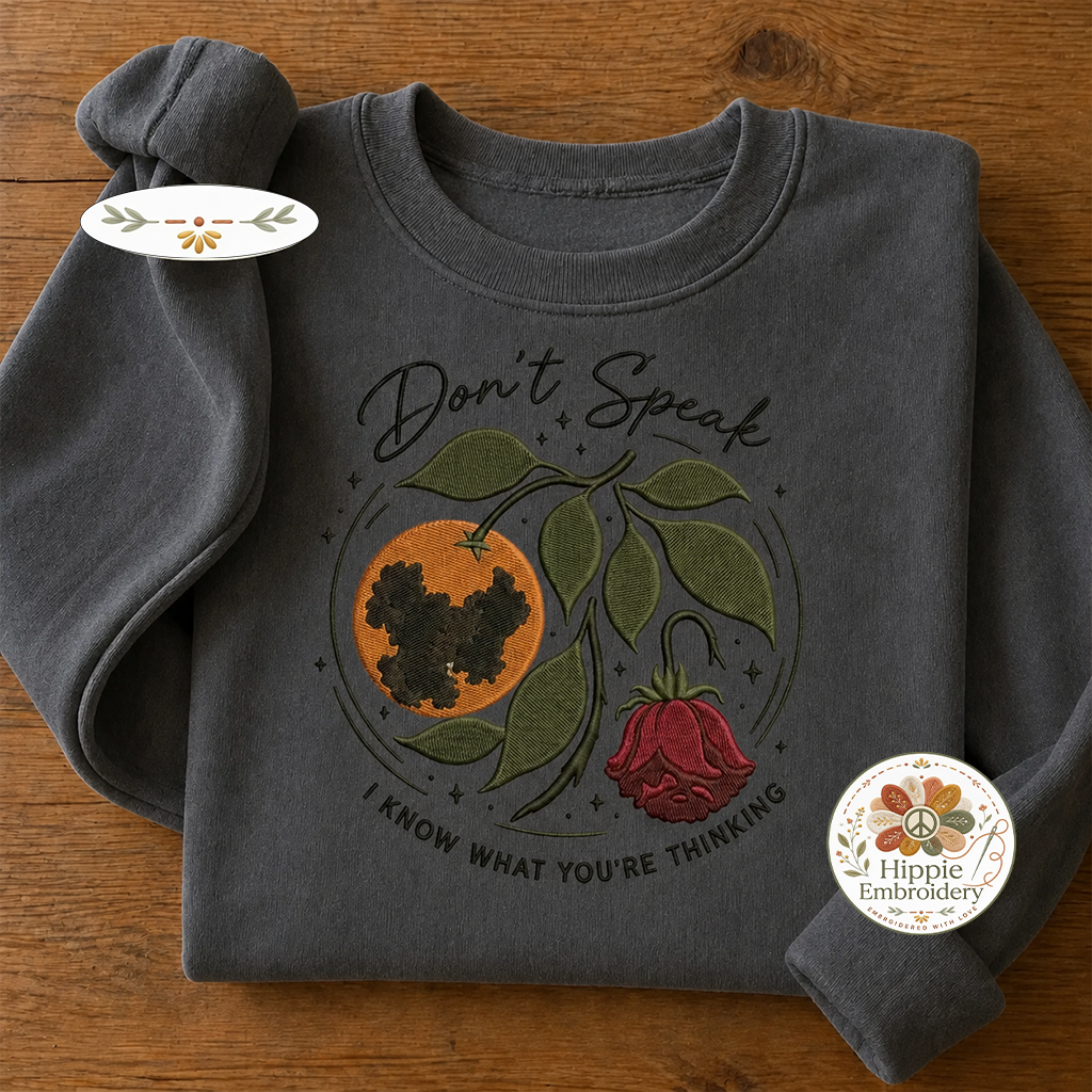 Embroidered Don't Speak Sweatshirt, Moldy Orange & Rose Crew