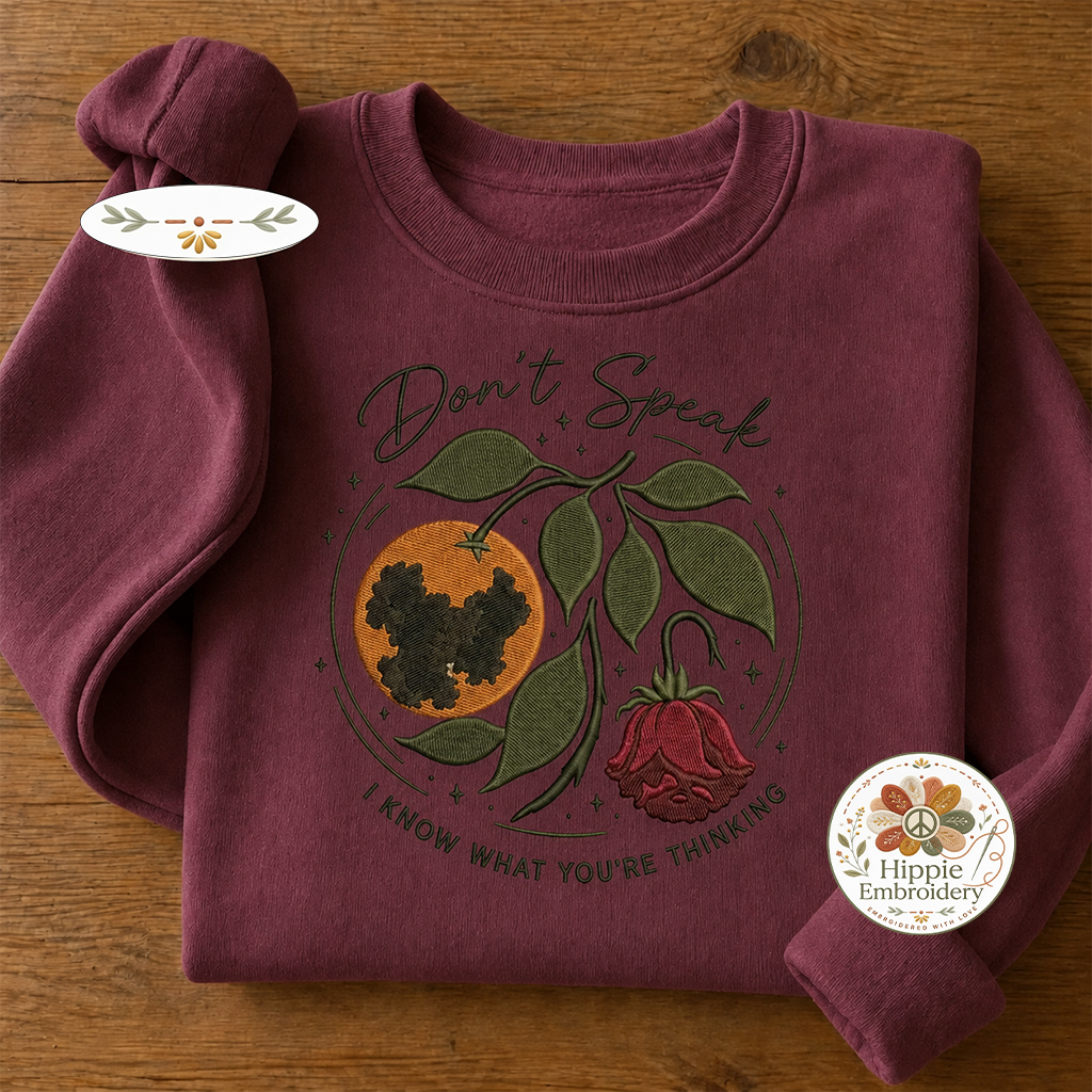 Embroidered Don't Speak Sweatshirt, Moldy Orange & Rose Crew