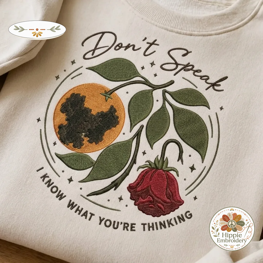Embroidered Don't Speak Sweatshirt, Moldy Orange & Rose Crew