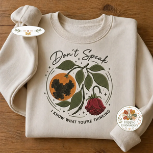 Embroidered Don't Speak Sweatshirt, Moldy Orange & Rose Crew