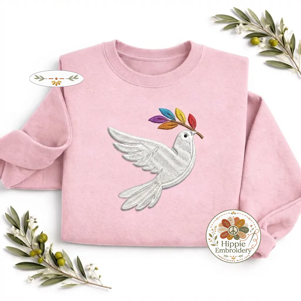 Embroidered Dove of Peace Sweatshirt, Colorful Olive Branch Shirt