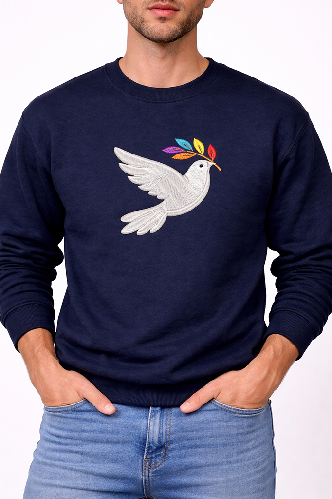 Embroidered Dove of Peace Sweatshirt, Colorful Olive Branch Shirt