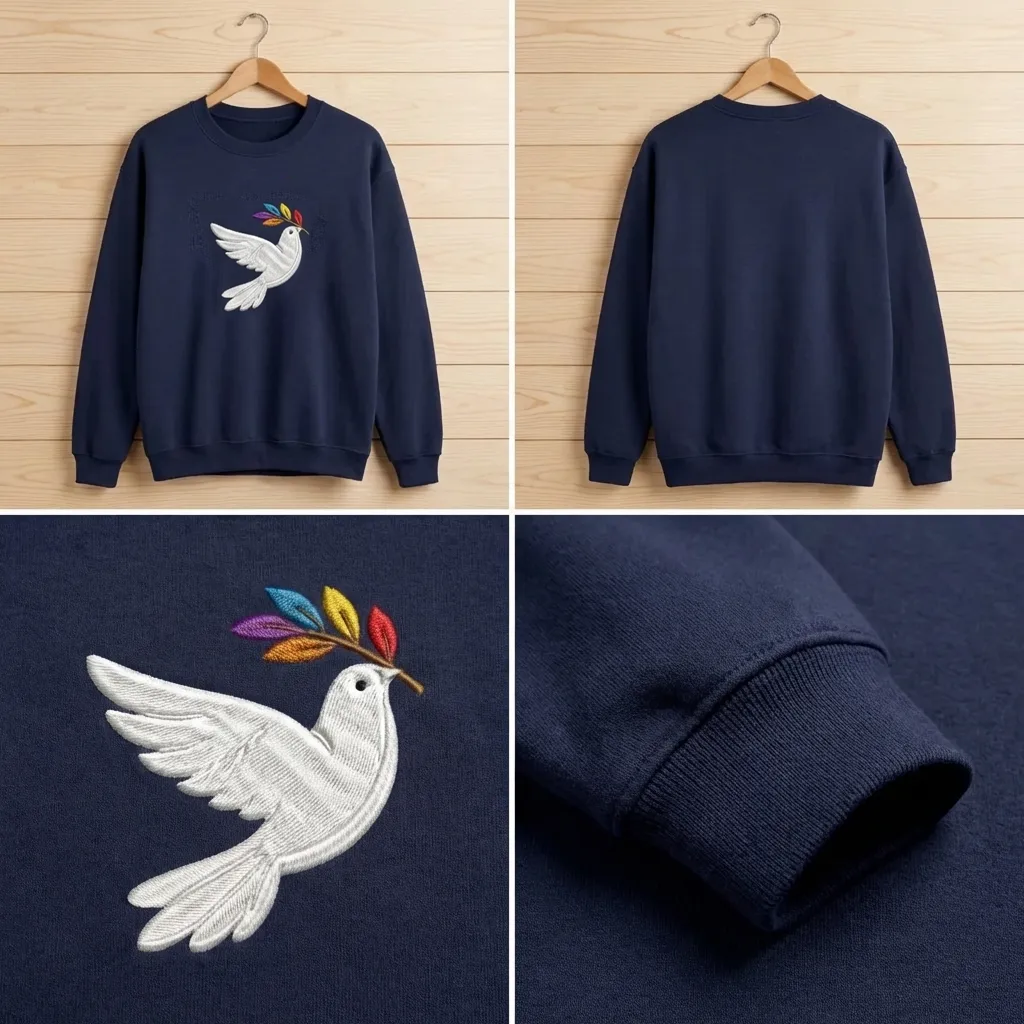 Embroidered Dove of Peace Sweatshirt, Colorful Olive Branch Shirt