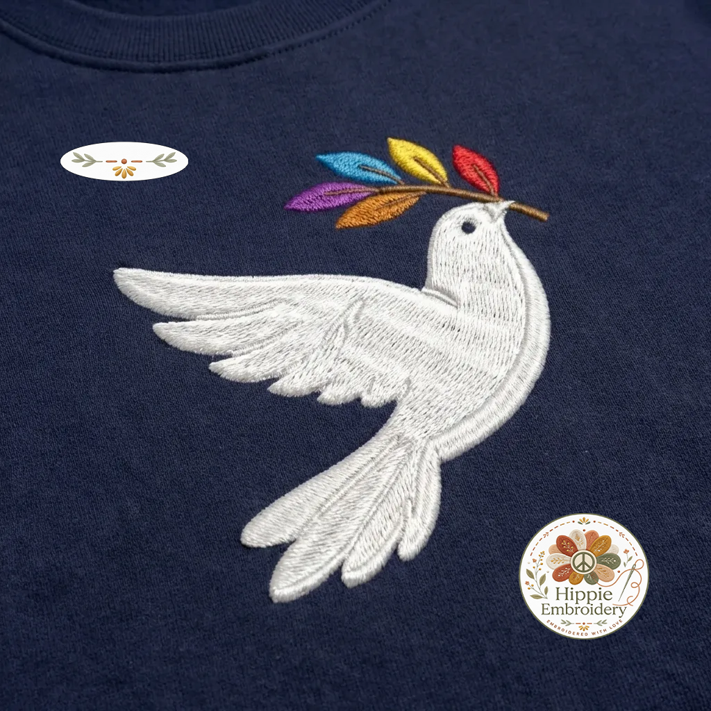 Embroidered Dove of Peace Sweatshirt, Colorful Olive Branch Shirt