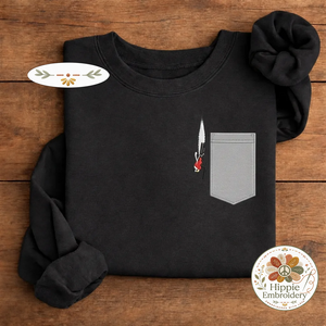 Embroidered Downhill Skier Sweatshirt, Skiing Faux Pocket Crewneck