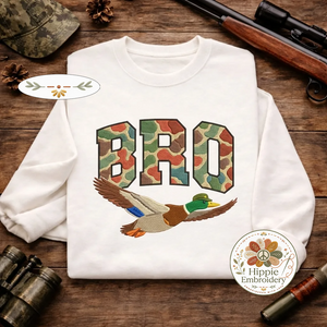 Embroidered Duck BRO Sweatshirt, Funny Camo Hunting Crewneck