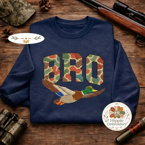 Embroidered Duck BRO Sweatshirt, Funny Camo Hunting Crewneck