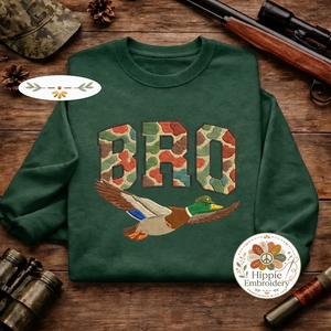 Embroidered Duck BRO Sweatshirt, Funny Camo Hunting Crewneck