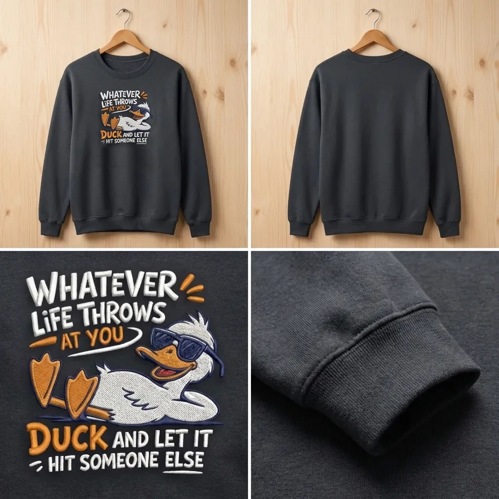 Embroidered Duck Sweatshirt, Funny Sarcastic Life Quote Shirt