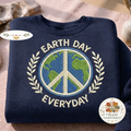 Embroidered Earth Day Everyday Sweatshirt, Peace Globe Eco Shirt