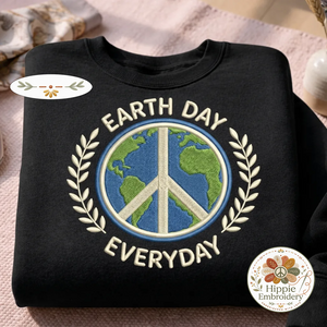 Embroidered Earth Day Everyday Sweatshirt, Peace Globe Eco Shirt