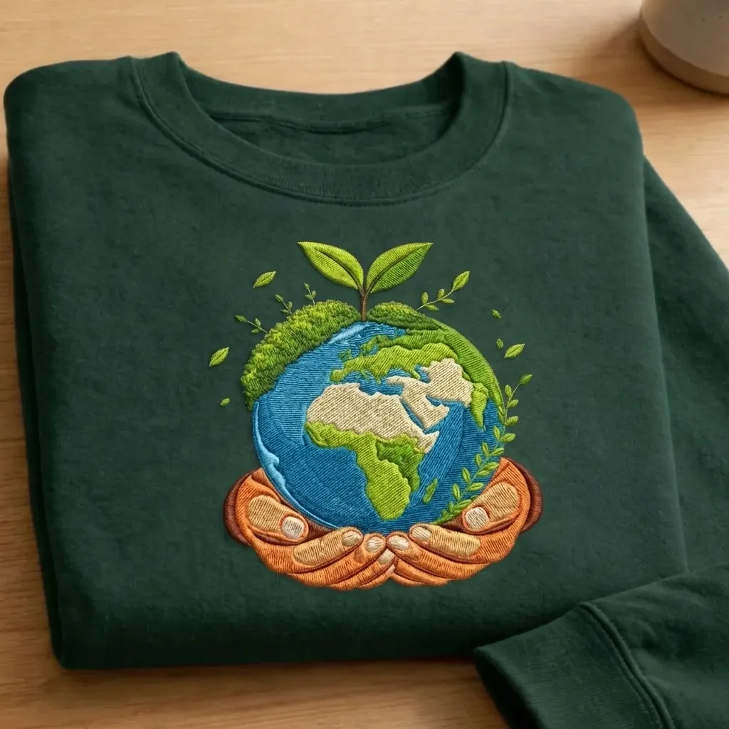 Embroidered Earth Day Sweatshirt, Eco Friendly Save The Planet