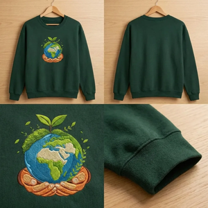 Embroidered Earth Day Sweatshirt, Eco Friendly Save The Planet